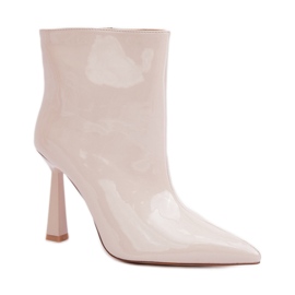 Stivali da donna in vernice con tacco alto, colore beige