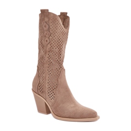 Stivali da cowboy beige con tomaia traforata