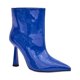 Stivaletti da donna blu vernice con tacco alto