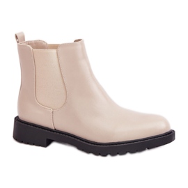 Stivaletti Chelsea beige da donna con tacco piatto