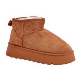 Stivali da neve da donna con plateau in pelle scamosciata color cammello marrone