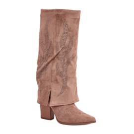 Stivali da donna beige con tomaia decorata