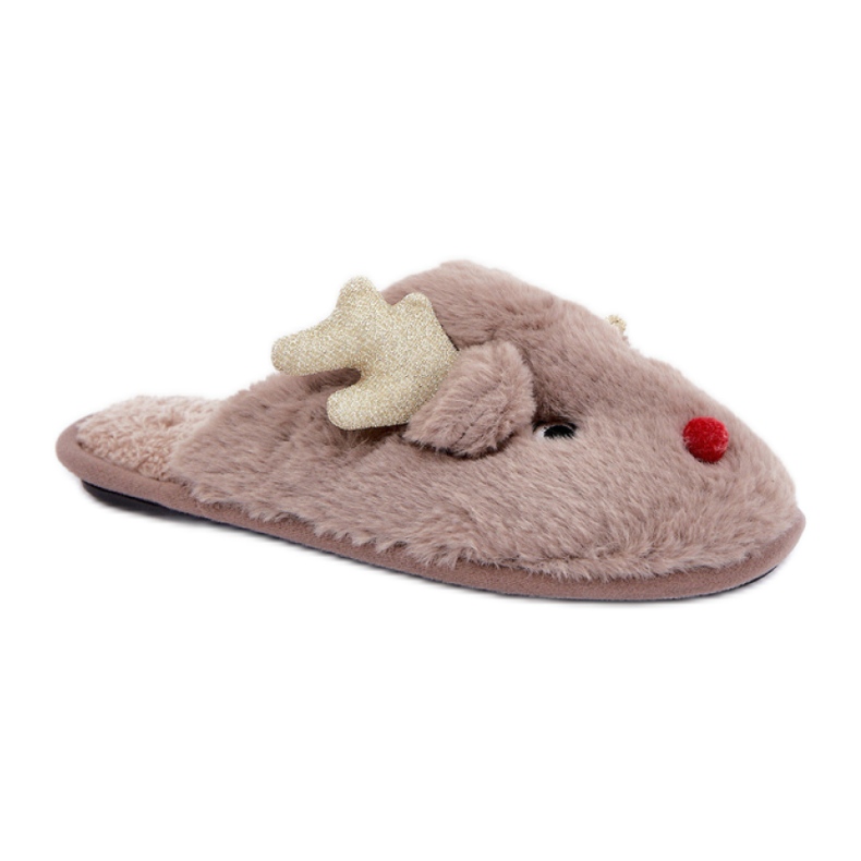 Pantofole da donna con motivo renne beige