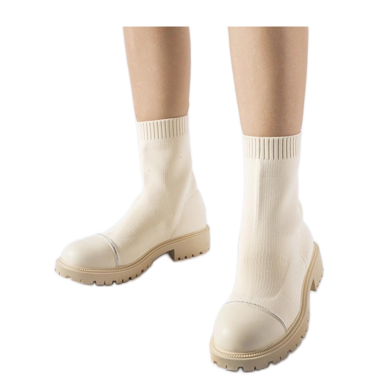 Stivaletti a calzino beige con strass Vail - Solea