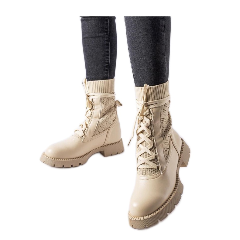 Stivaletti a calza traforati beige di Portico - Solea