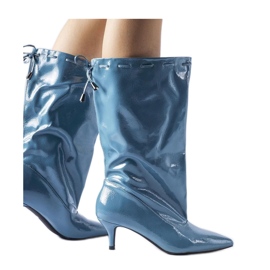Stivali blu con tacco basso