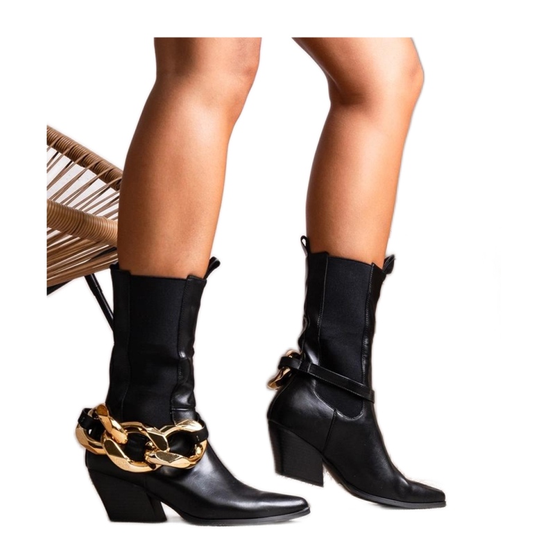 Stivali texani slip-on neri con catena nero