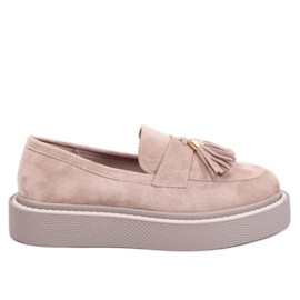 Mocassini platform beige con frange