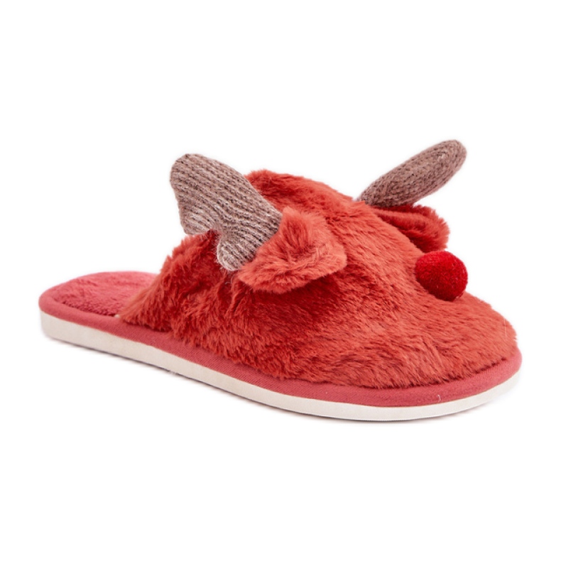 Ciabatte da donna con motivo renne color corallo rosso
