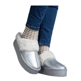 Pantofole argento con plateau decorate di pelliccia con elastico sul tallone, Asza - Solea grigio
