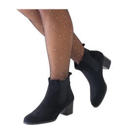 Stivaletti neri con tacco alto e inserti elastici in eco-suede nero