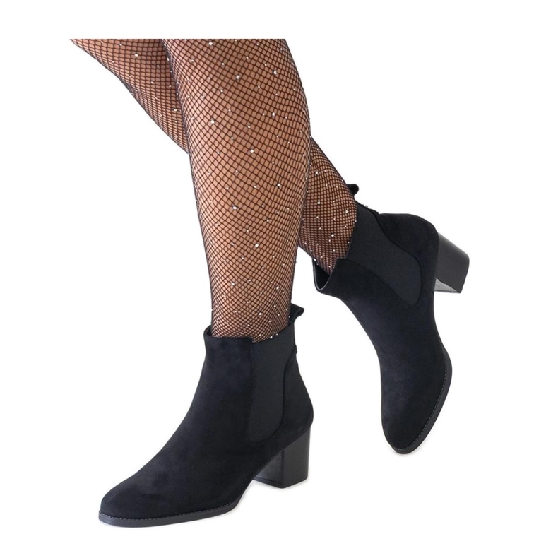 Stivaletti neri con tacco alto e inserti elastici in eco-suede nero