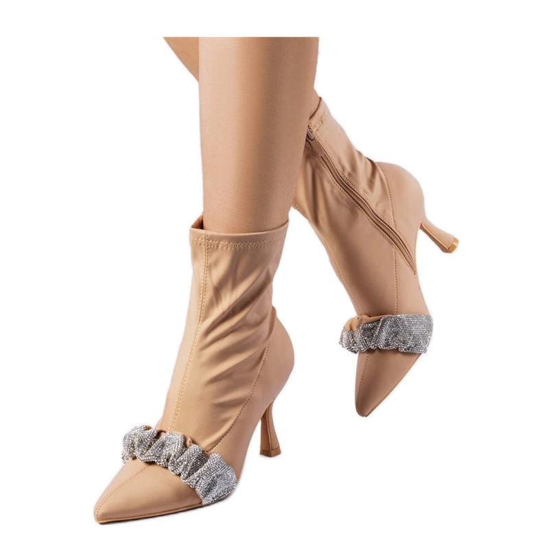 Solea Stivaletti beige decorati con zirconi
