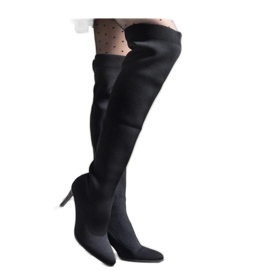 Stivali slip-on neri con tacco alto e tomaia elastica nero