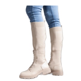 Stivaletti slip-on beige con tomaia in tessuto flessibile