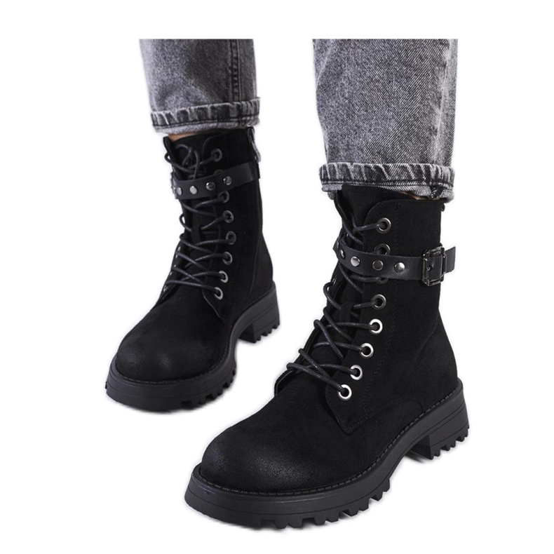 Stivaletti stringati da donna neri nero