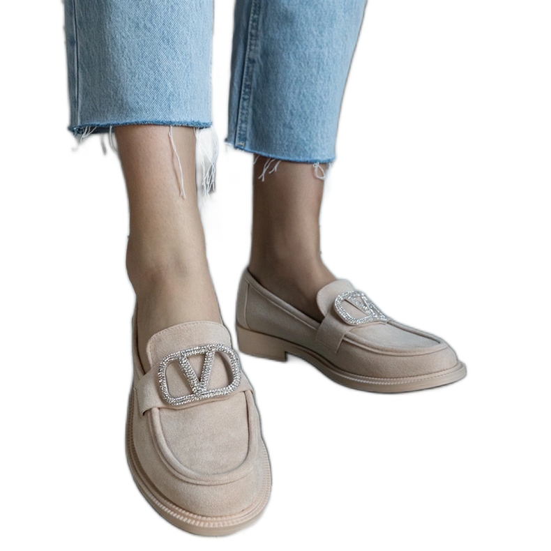 Mocassini beige decorati con strass