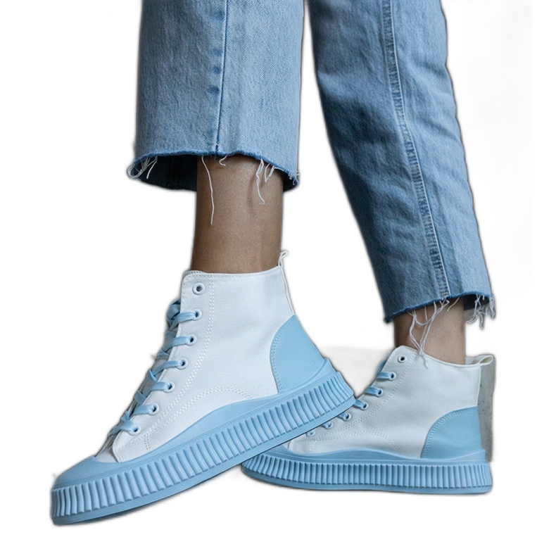 Sneakers con plateau bianche e blu bianca