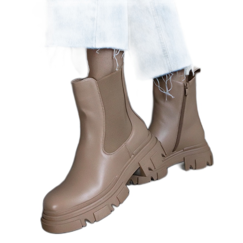 Stivaletti beige isolanti con cerniera, ecopelle