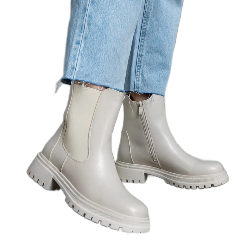 Stivaletti beige isolanti con cerniera, ecopelle