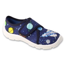 Ciabatte da bambino Befado blu navy con velcro 974X578 con decorazioni