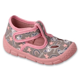 Pantofole per bambini Befado rosa e grigie con velcro 630P017 con motivi di animali grigio