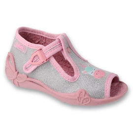 Pantofole per bambini Befado con fibbie 213P145 rosa/argento grigio