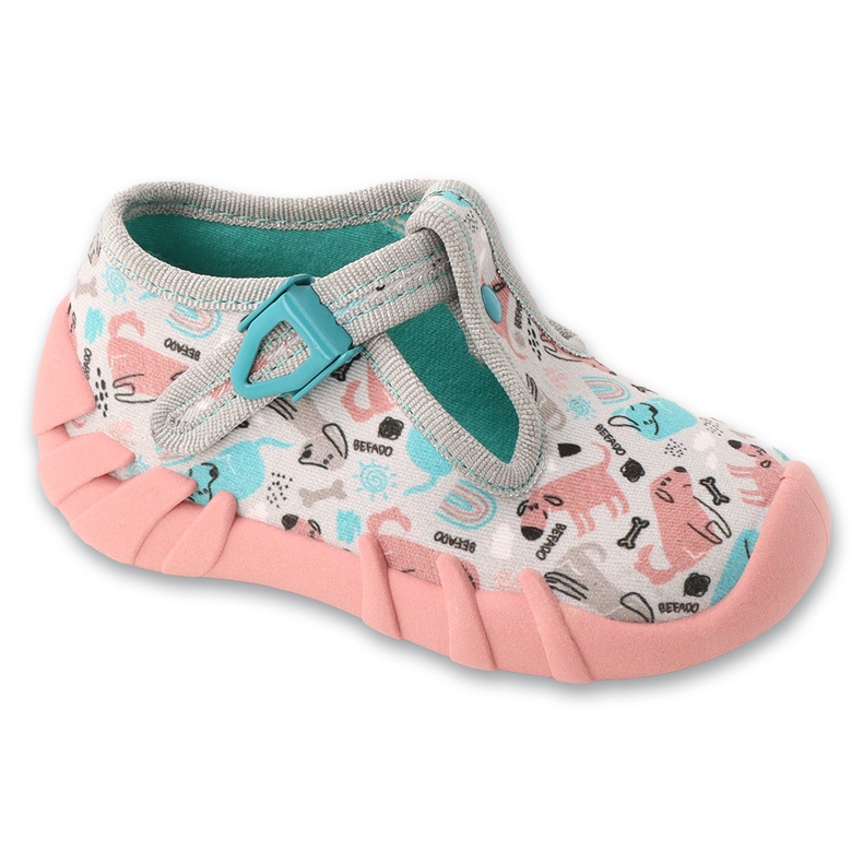 Pantofole per bambini Befado con fibbie 110P504 grigio/rosa