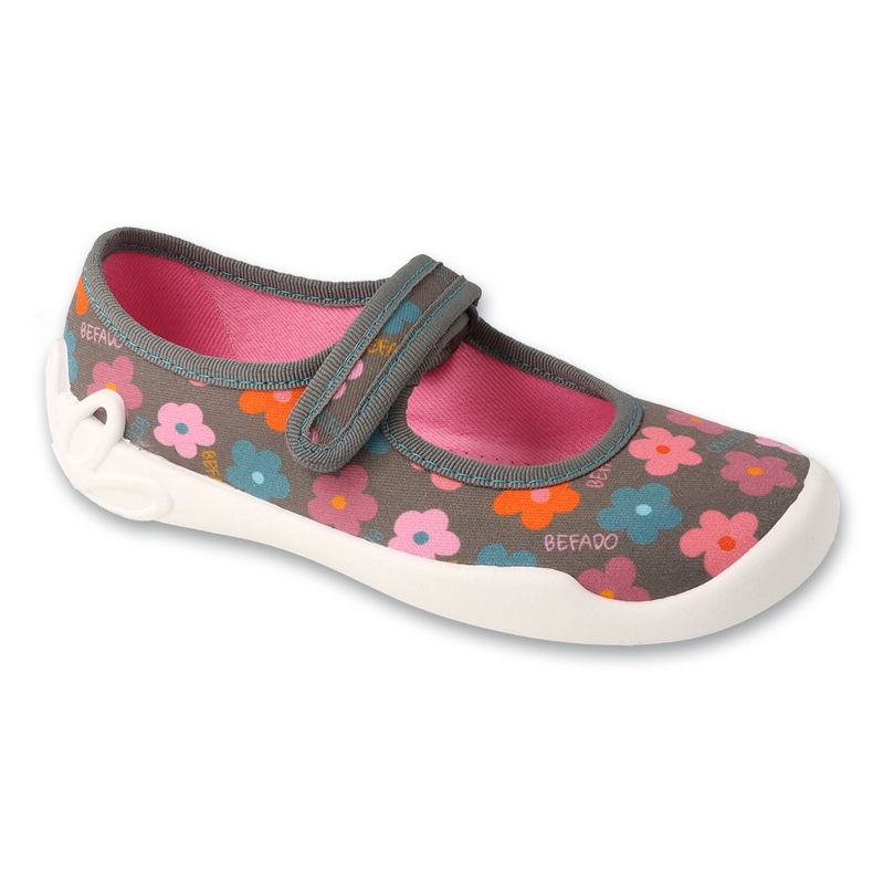 Ciabatte per bambini Befado con Velcro114Y552, grigie con fiori grigio