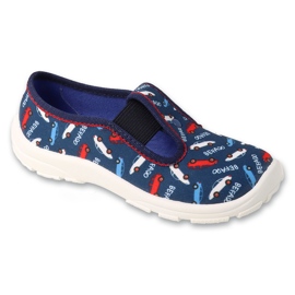 Pantofole per bambini Befado con elastici, 975X193, blu navy con motivi di automobili