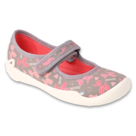 Pantofole per bambini Befado con velcro, suola traspirante, 114X548, grigio/rosa