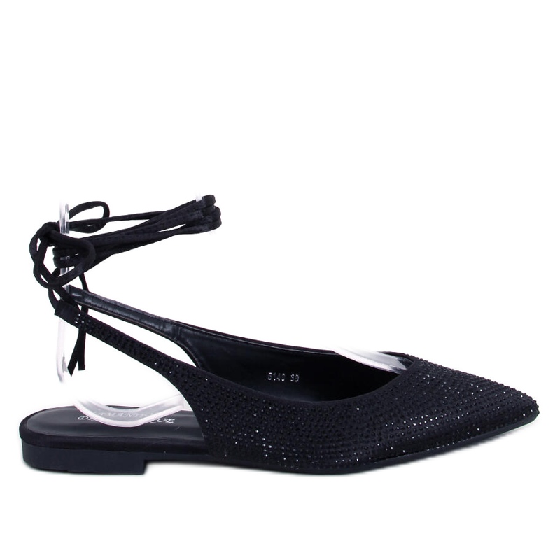 Ballerine con tacco aperto in strass Nero