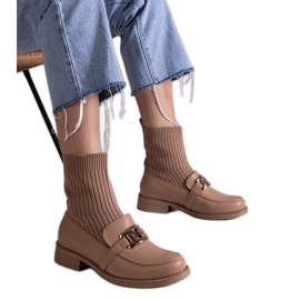 Stivaletti beige scuro con tomaia in tessuto