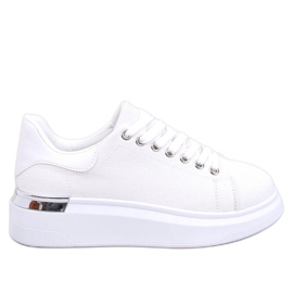 Sneaker tela sportiva femminile su un cuneo bianco bianca