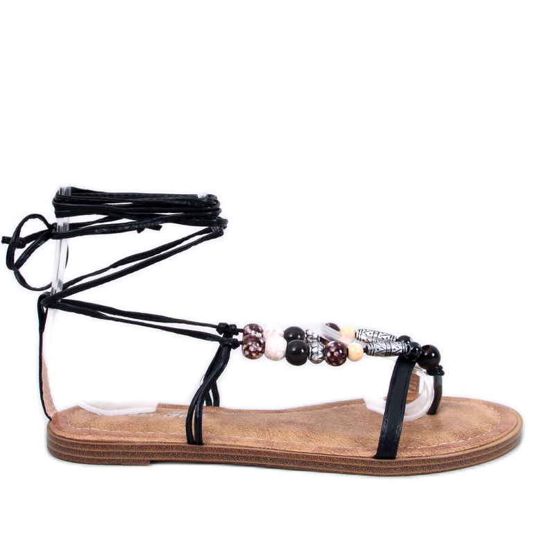 Sandali femminili legati boho nero con decorazioni