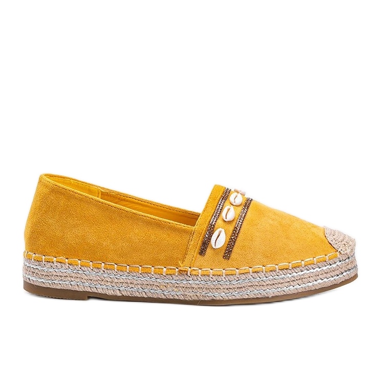 Espadrille da donna con conchiglie e zirconi gialli giallo