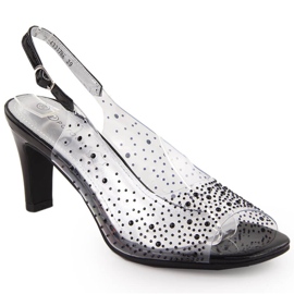 Sandali da donna trasparenti con tacco alto e zirconi, neri Potocki WS43317 nero