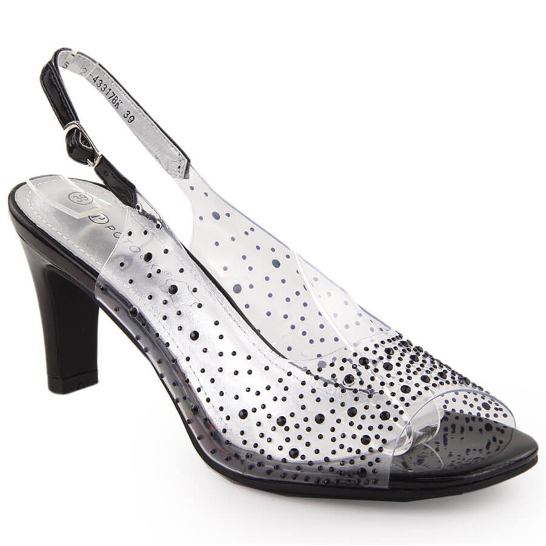 Sandali da donna trasparenti con tacco alto e zirconi, neri Potocki WS43317 nero
