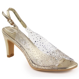 Sandali da donna trasparenti con tacco alto e zirconi dorati Potocki WS43317 d'oro