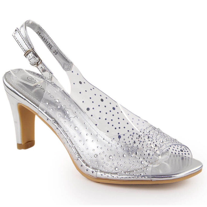 Sandali da donna trasparenti con tacco alto e zirconi argento Potocki WS43317 d'argento