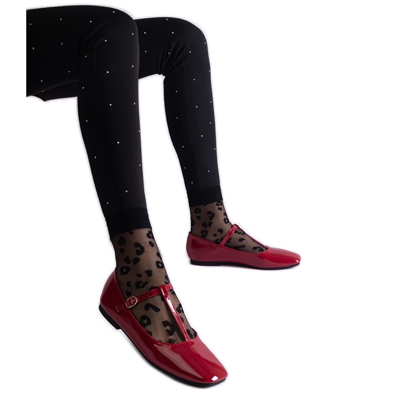 Ballerine in vernice rossa con cintura rosso