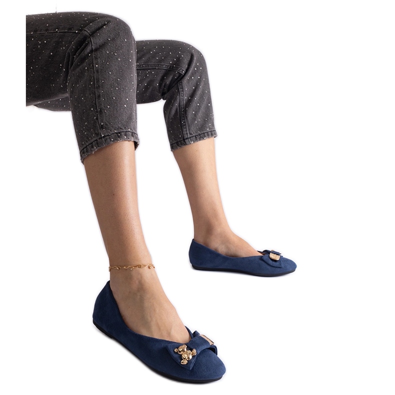 Ballerine blu navy decorate con fiocco e spilla
