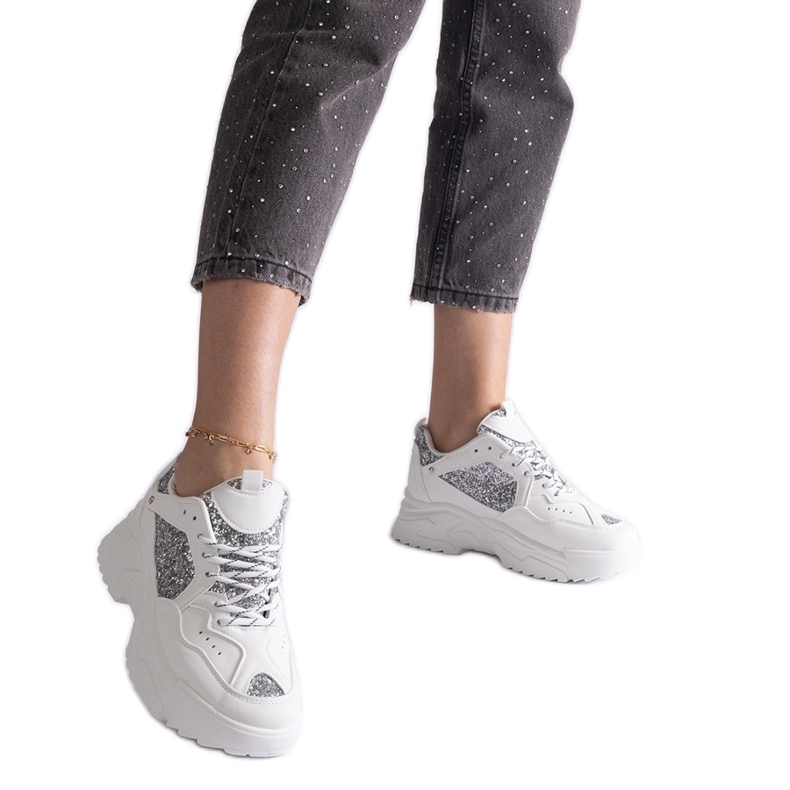 Sneakers da donna bianche con inserti glitter bianca