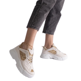Sneakers da donna beige con inserti glitter
