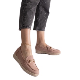Mocassine femminili rosa con Eco Suede con una catena