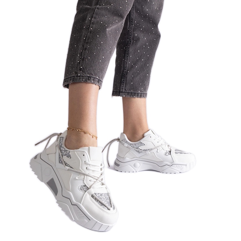 Sneakers da donna bianche con glitter bianca