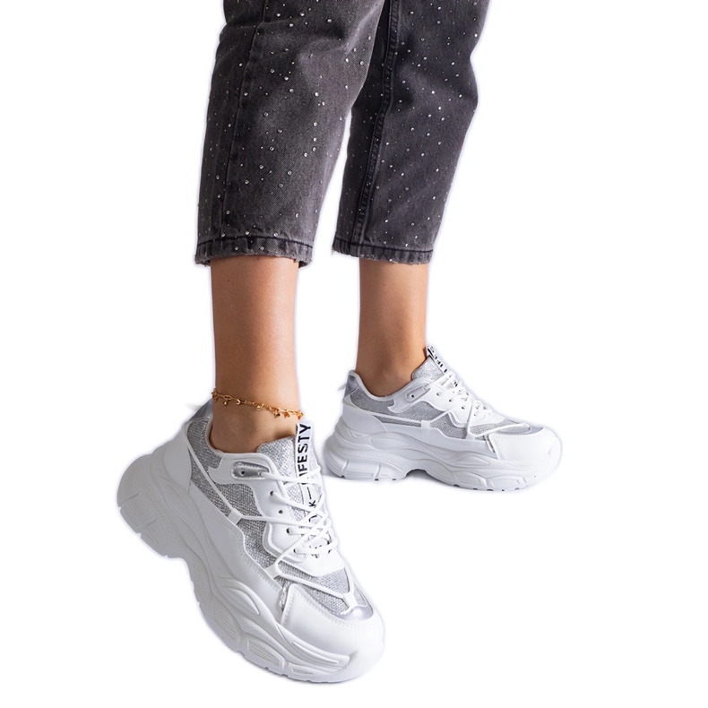 Sneakers bianche con inserti glitter bianca