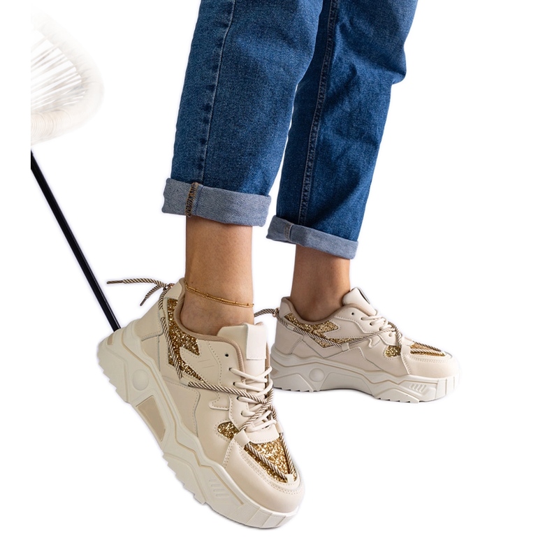 Sneakers da donna beige con glitter