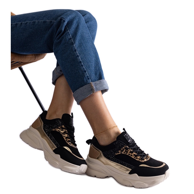 Sneakers nere con inserti glitter nero