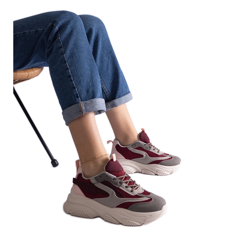 Sneakers da donna bordeaux e grigie rosso
